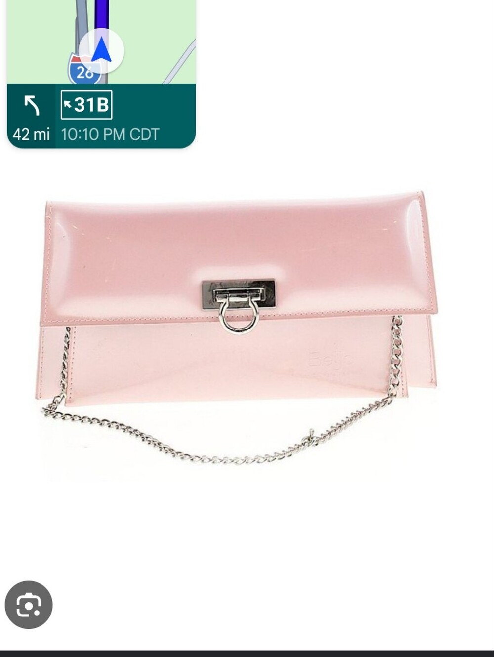 Beijo Light Pink Patent Clutch with Silver Chain